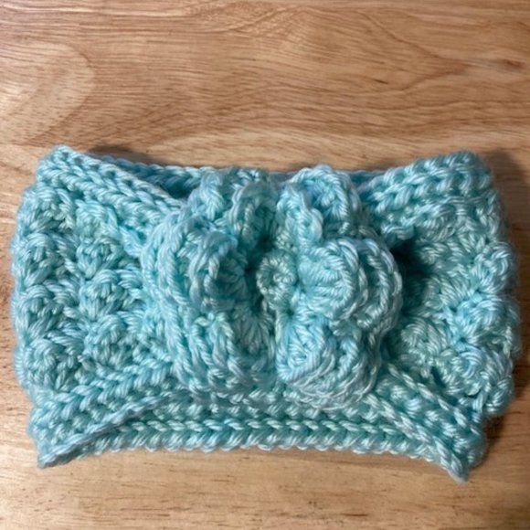 Infant Girls Winter Crochet Cinched Bow Headband Ear Warmer - Mint - Picture 1 of 3